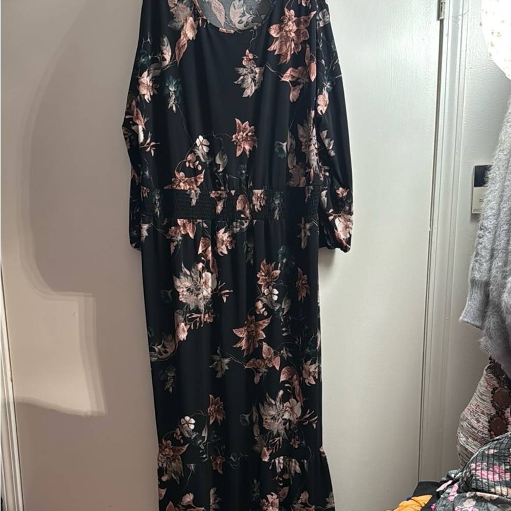 LuLaRoe Black Maxi Dress with Pink Floral Print